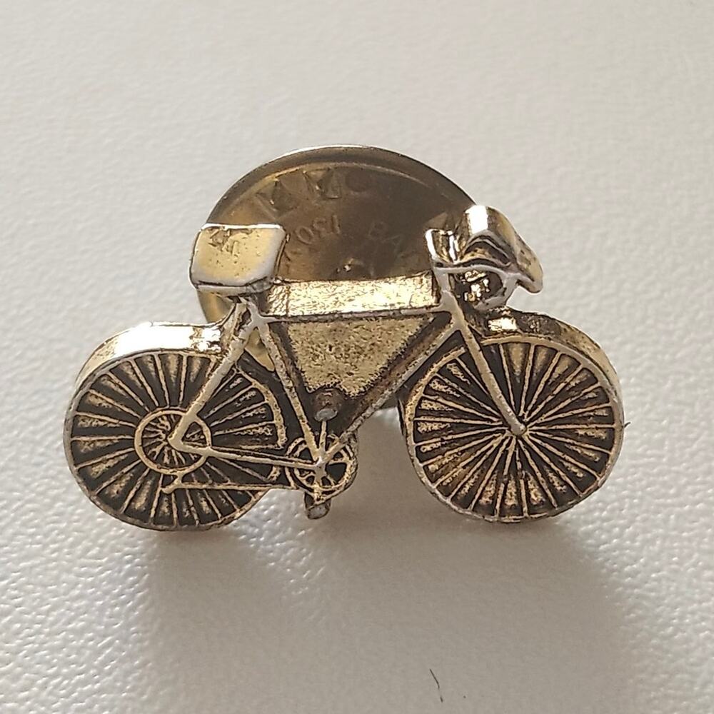 Vintage Ballou Reg'd 130 Years Bicycle Lapel Pin Gold Tone Cyclist Tie Tack Gift